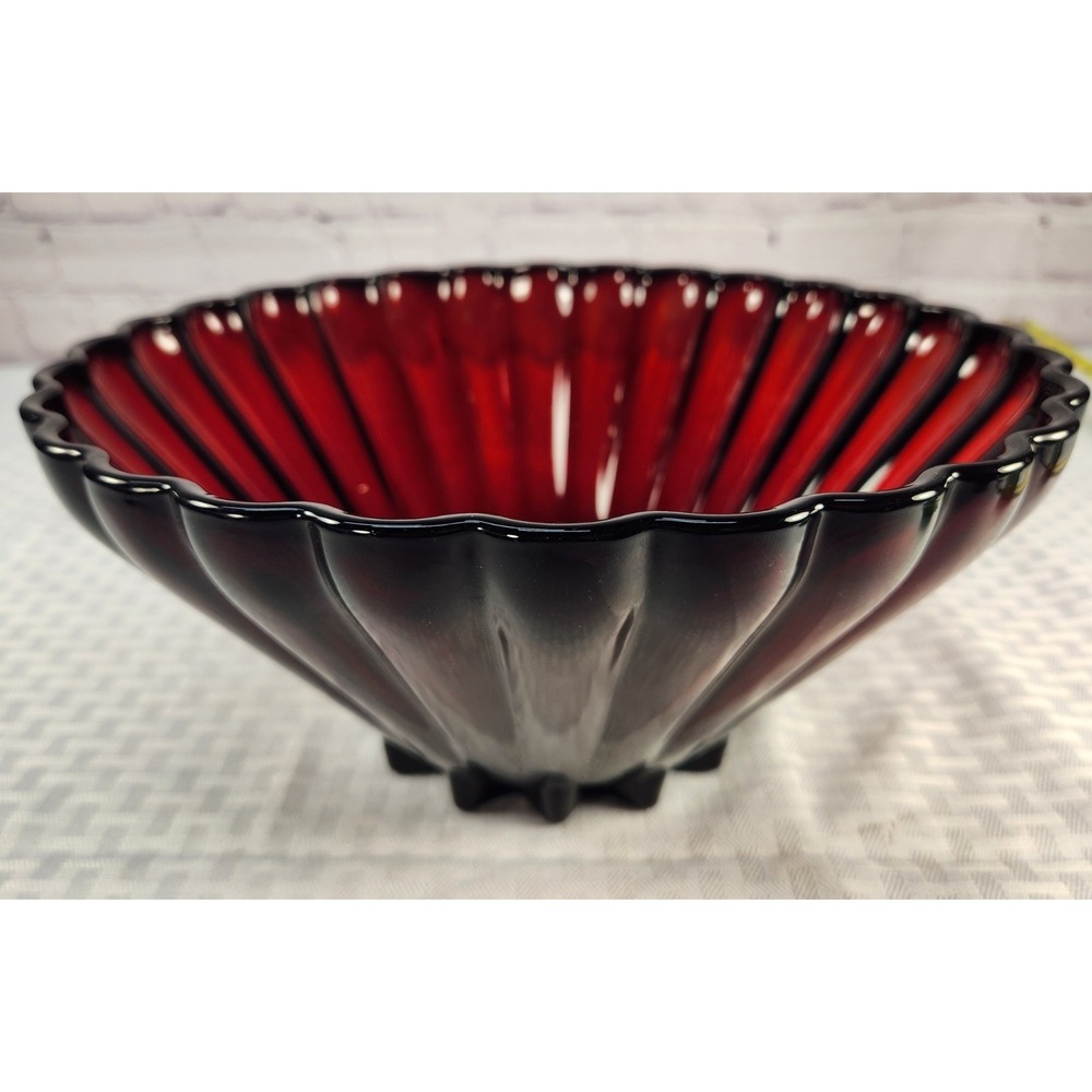 Anchor Hocking Royal Ruby Red Scalloped Serving‎ Bowl Glass 11" Vintage MCM Dish